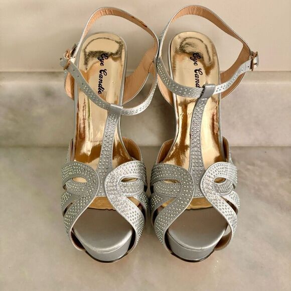 Eye Candie Celine 86 Slingback Platform High Heel Dress Pumps Light Silvery Blue - Picture 2 of 5